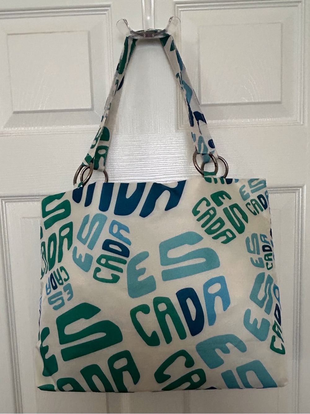Escada Tote Bag with Teal & Blue Typographic Logo Lettering